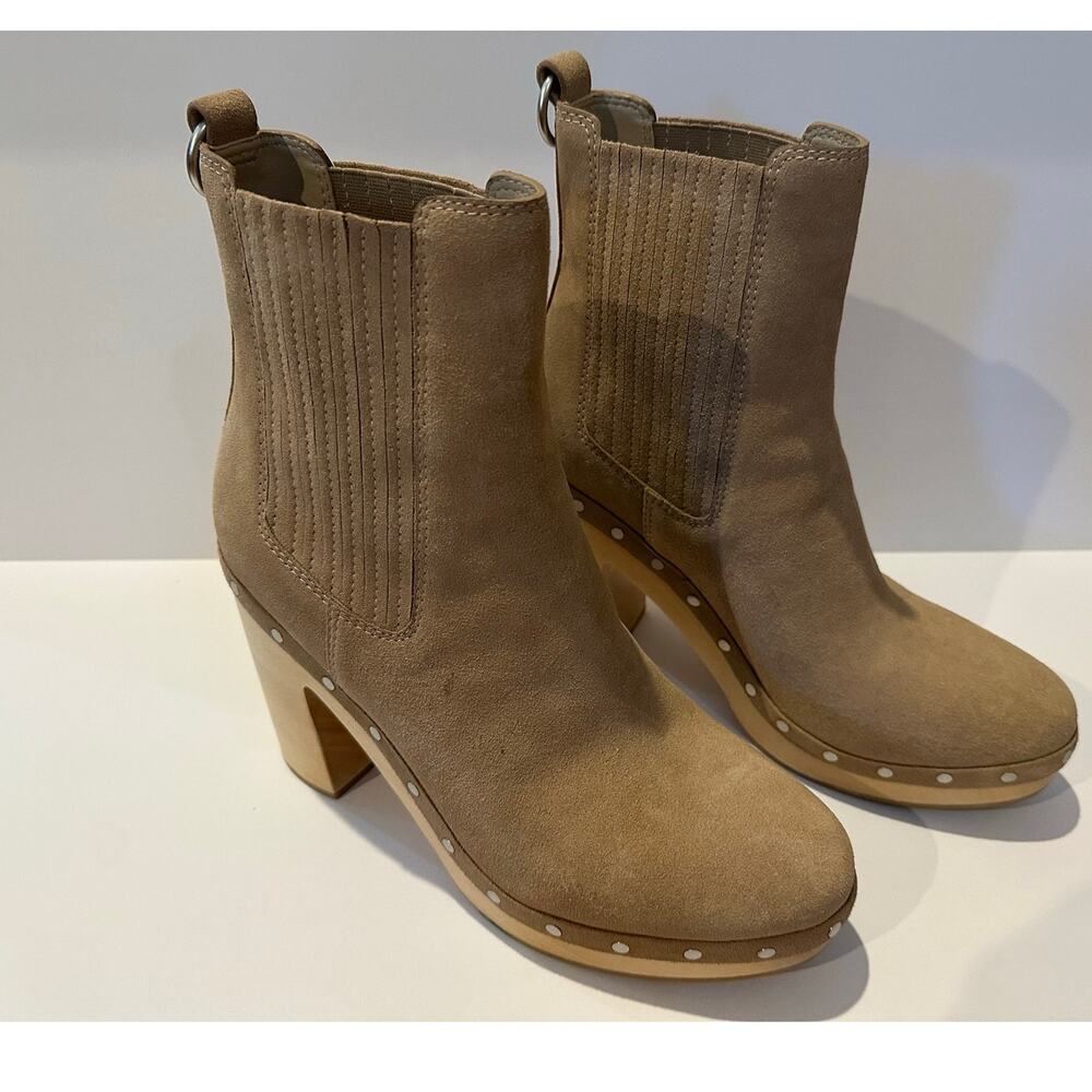 PAIGE Adina Suede Grommet Clog Boots Women’s 9.5 Tan Beige Boho Chic